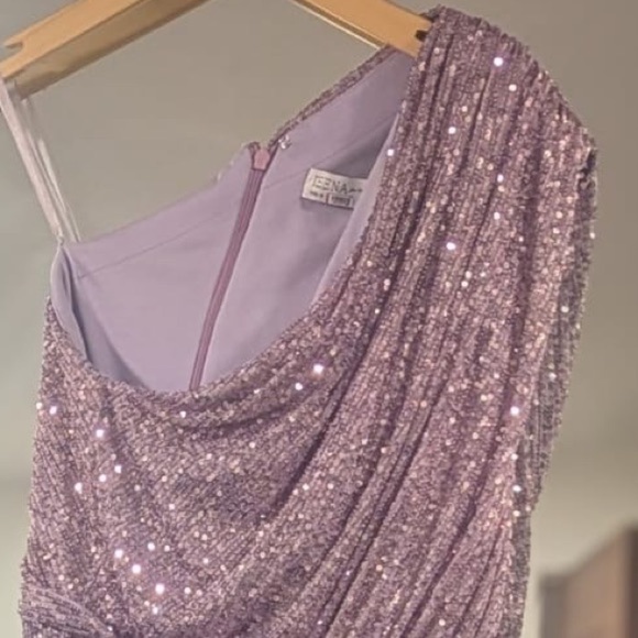 Mac Duggal purple Sequined Ruched One Shoulder Gown - Picture 9 of 10